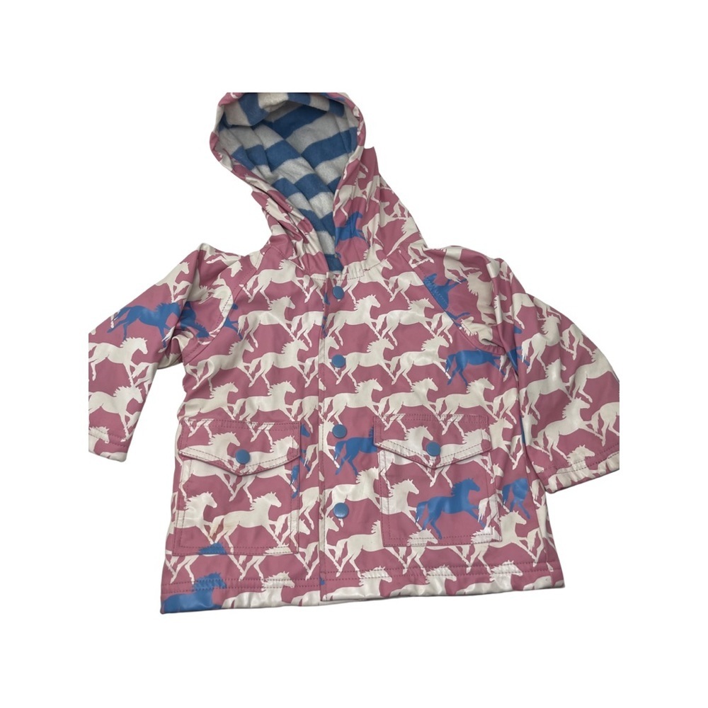 Hatley infant toddler girl hooded raincoat pink unicorn horse print 12M